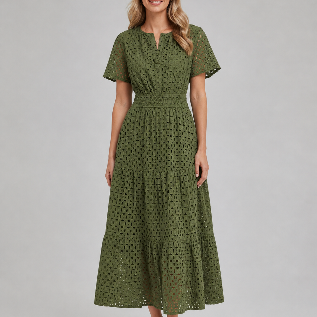 Abito Midi Donna in Sangallo Linea A Misto Cotone Estivo