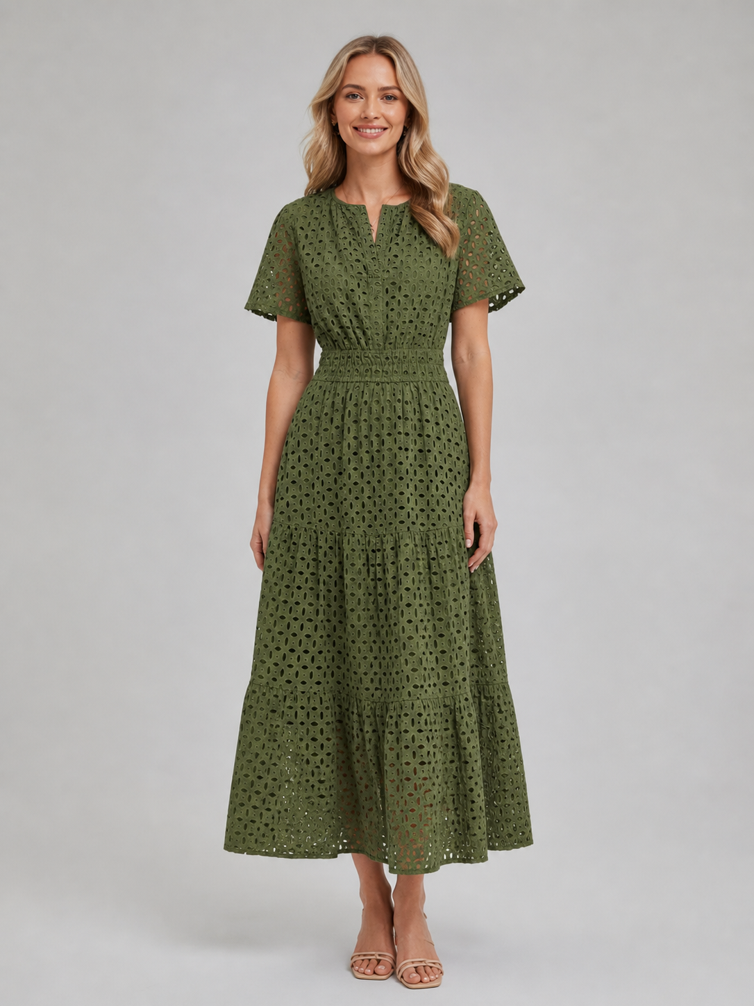 Abito Midi Donna in Sangallo Linea A Misto Cotone Estivo