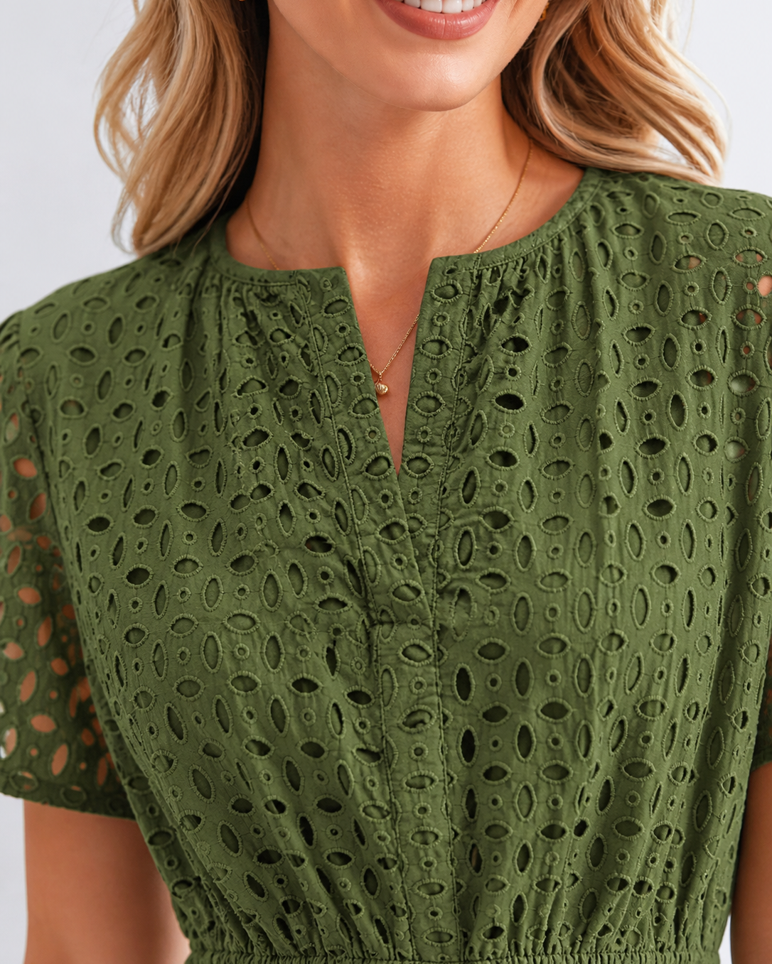 Abito Midi Donna in Sangallo Linea A Misto Cotone Estivo