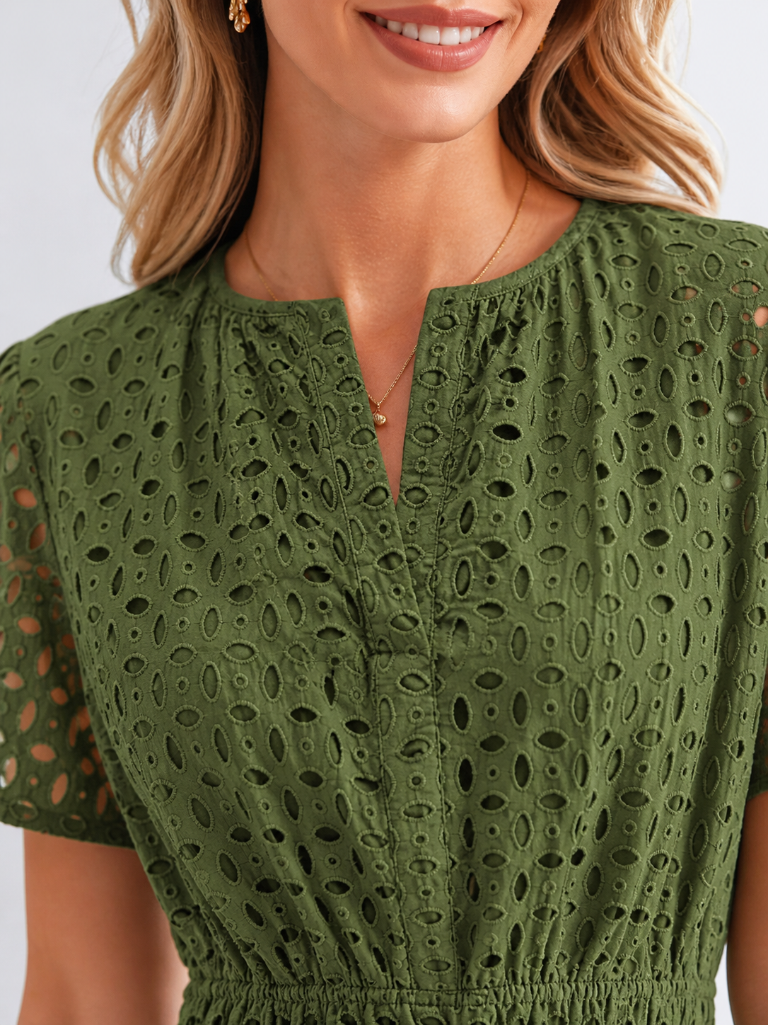 Abito Midi Donna in Sangallo Linea A Misto Cotone Estivo