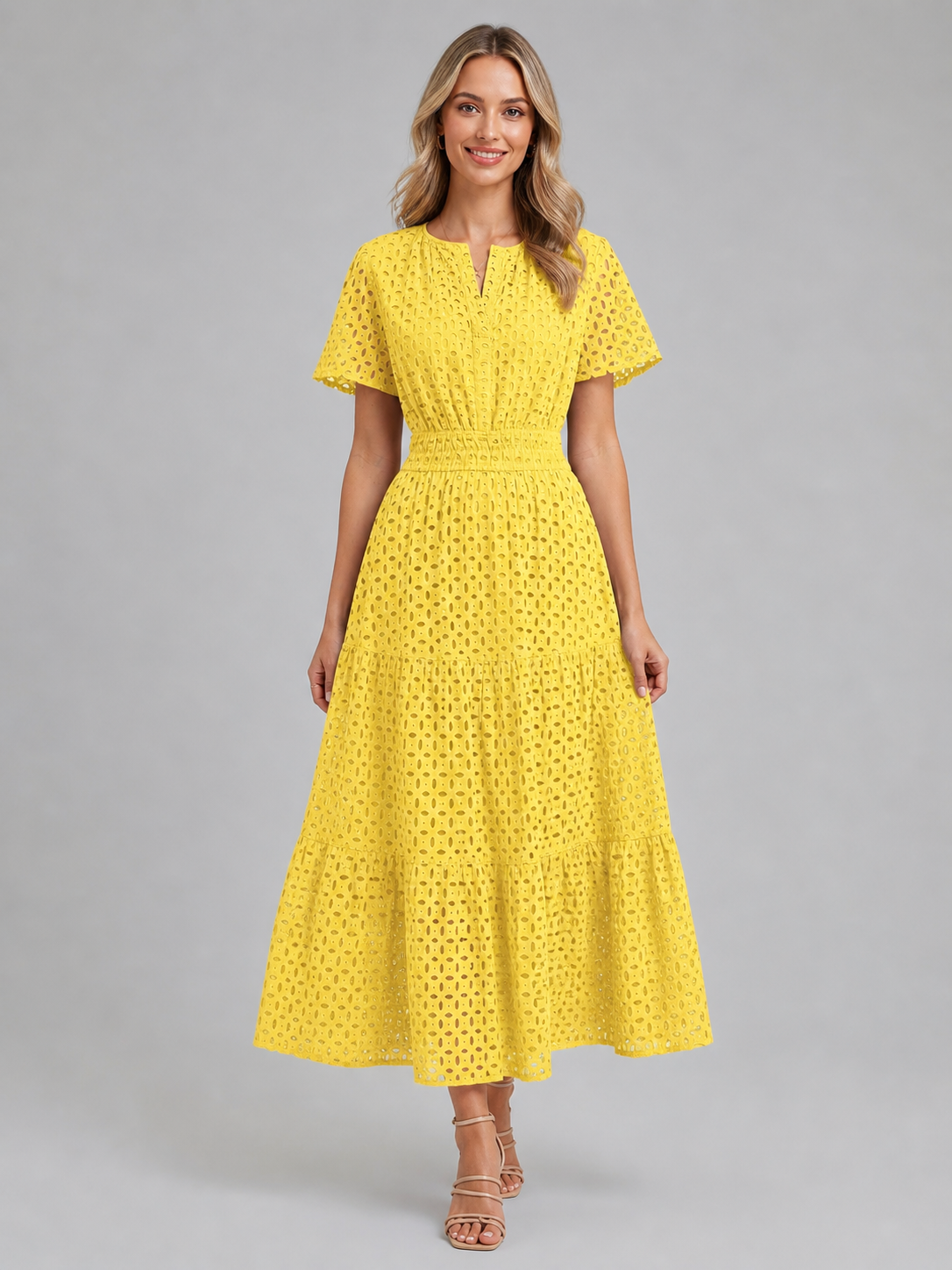 Abito Midi Donna in Sangallo Linea A Misto Cotone Estivo