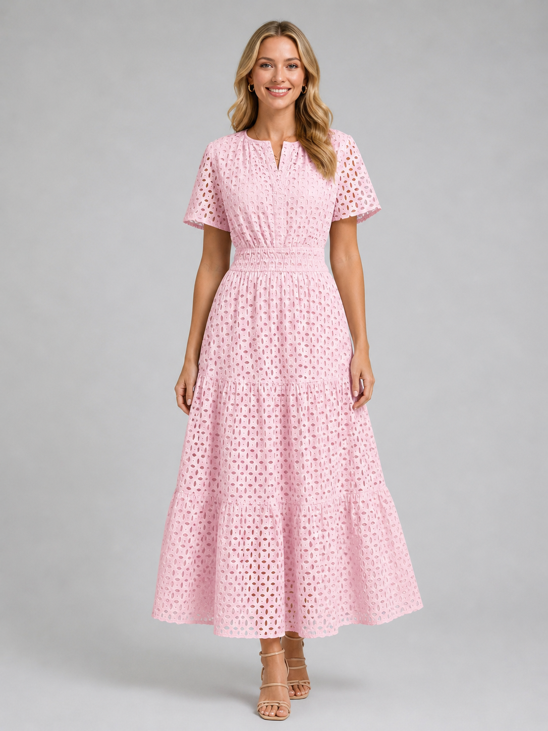 Abito Midi Donna in Sangallo Linea A Misto Cotone Estivo