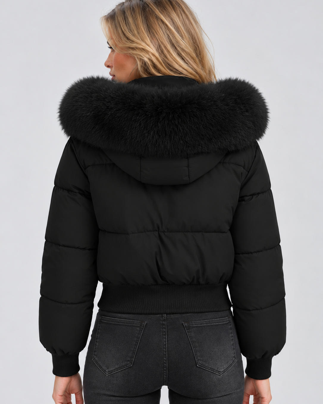 Giacca Donna Imbottita Collo in Pelliccia Sintetica Zip Integrale
