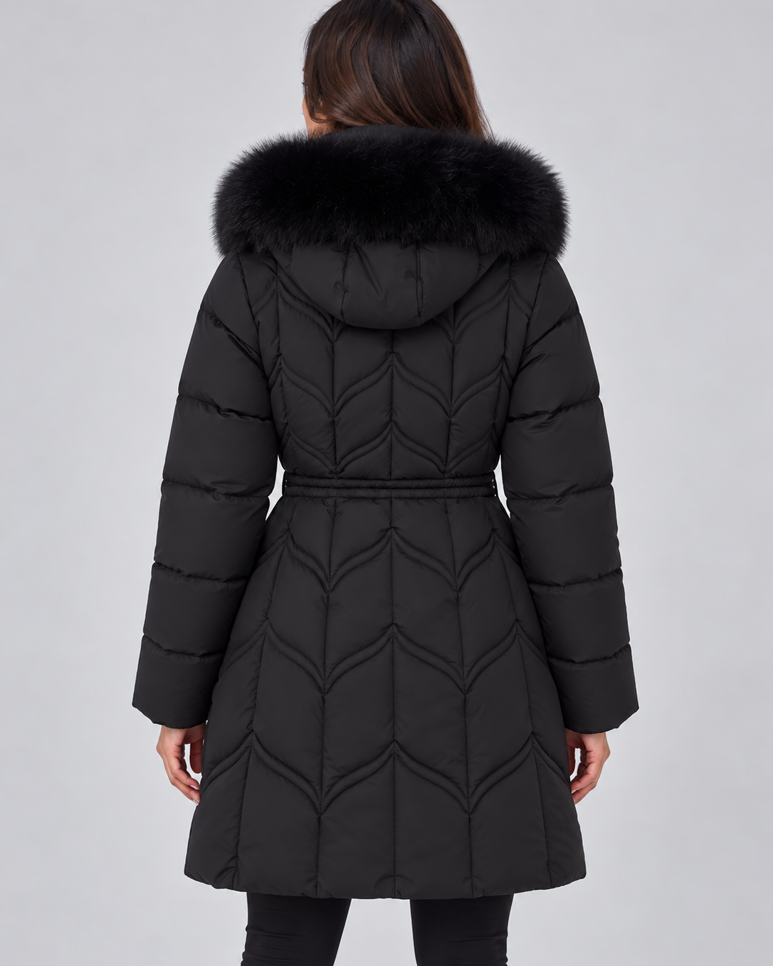 Cappotto Donna Imbottito Lungo Cappuccio Pelliccia Coulisse