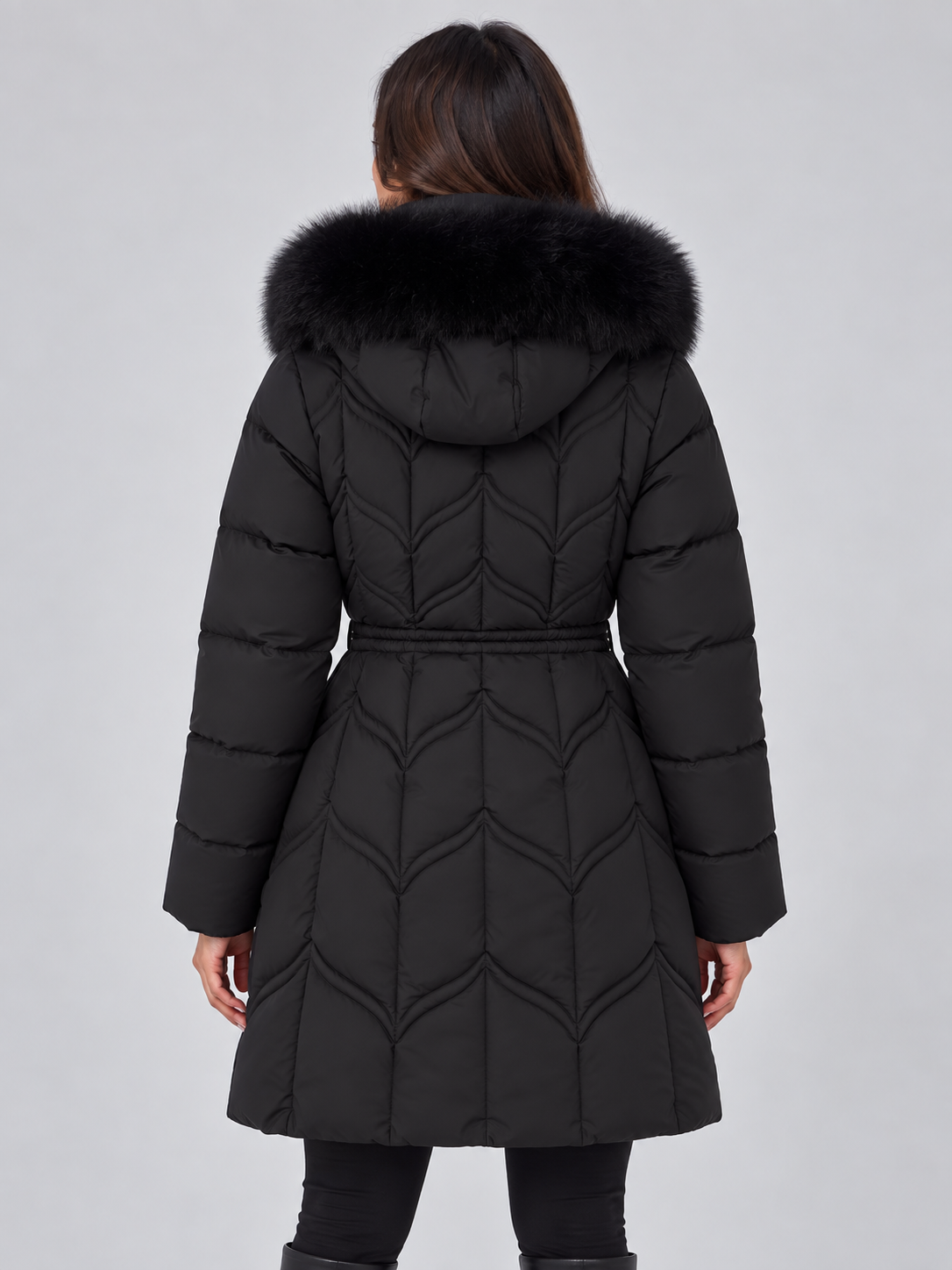 Cappotto Donna Imbottito Lungo Cappuccio Pelliccia Coulisse
