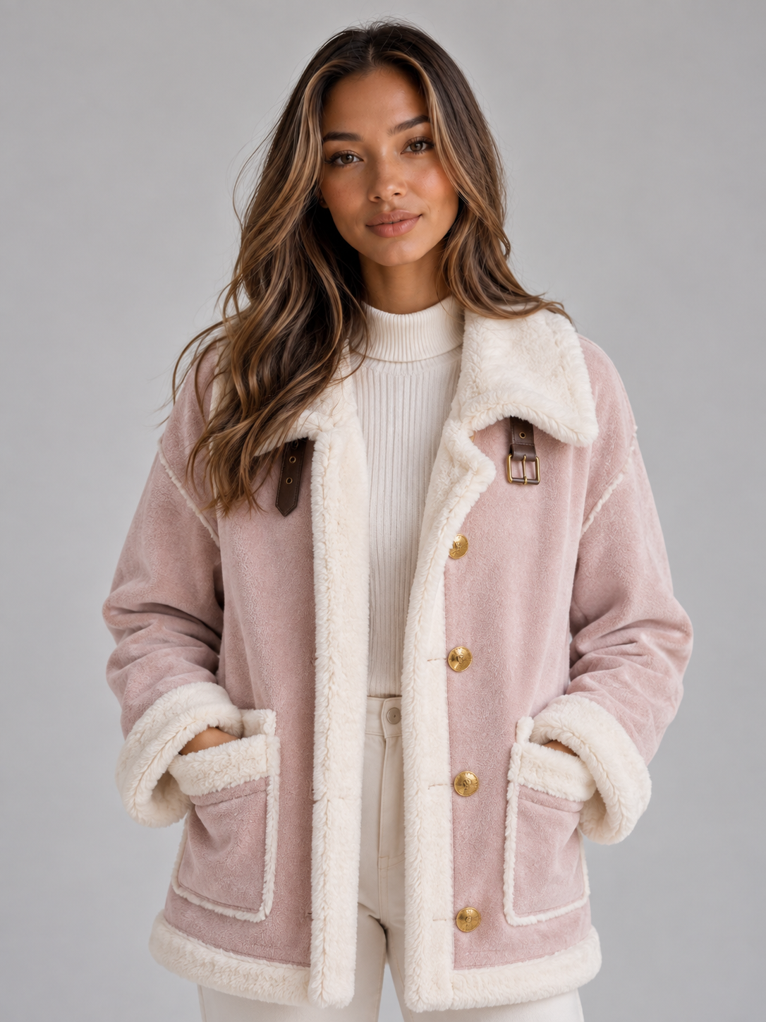 Giacca Aviator Donna Effetto Camoscio Collo Shearling Sintetico