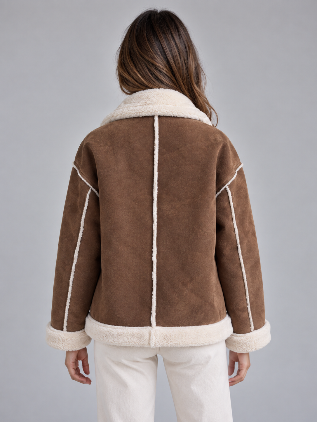 Giacca Aviator Donna Effetto Camoscio Collo Shearling Sintetico