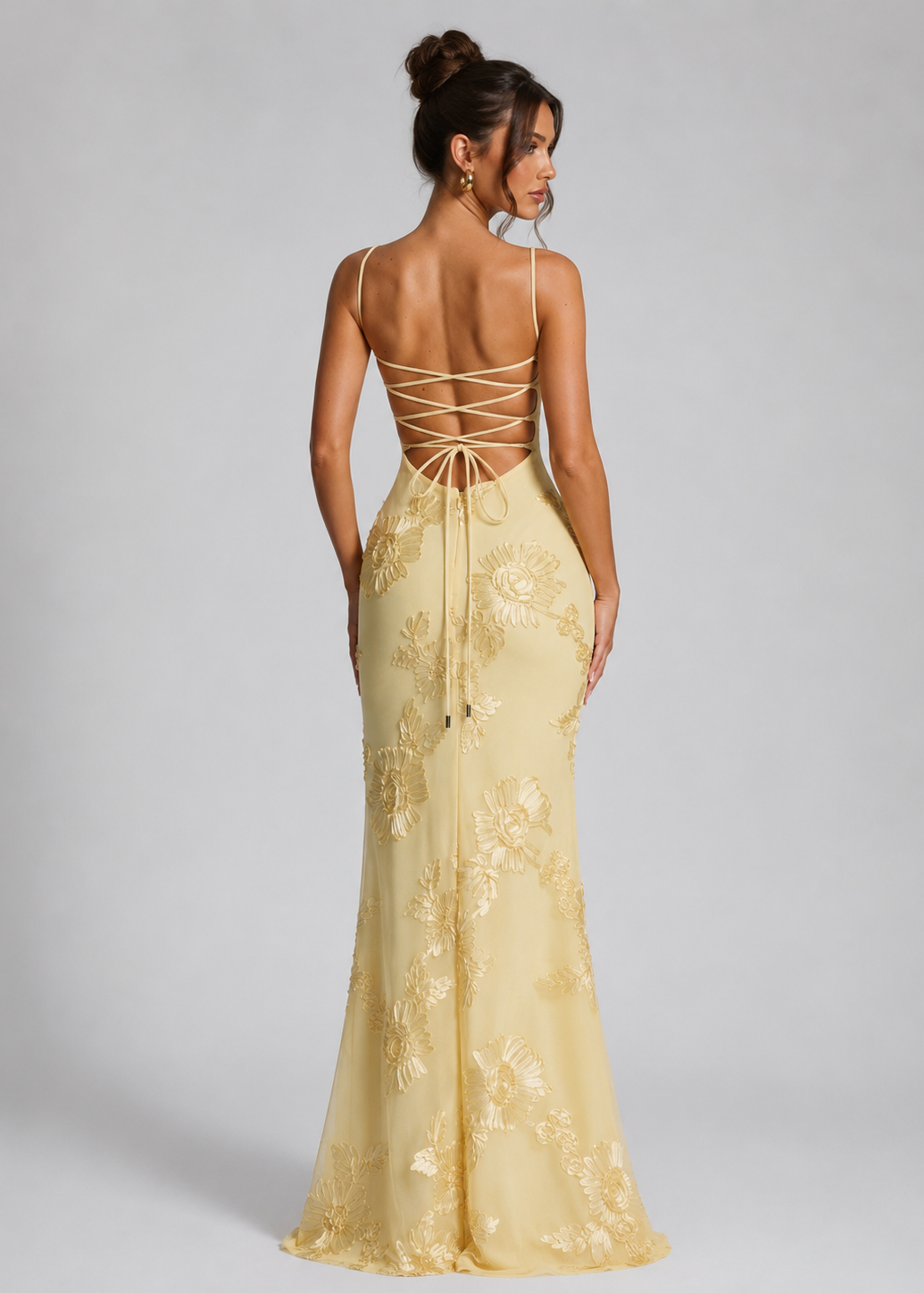 Abito Lungo Donna Corsetto Ricamo Floreale Elegante Cerimonia