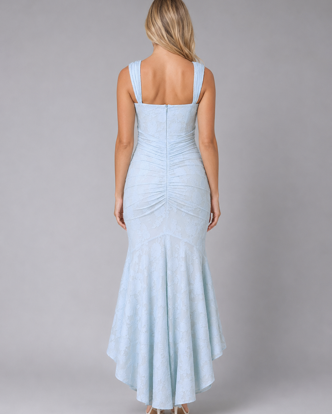 Abito Midi Donna in Pizzo Arricciato Aderente Scolpito