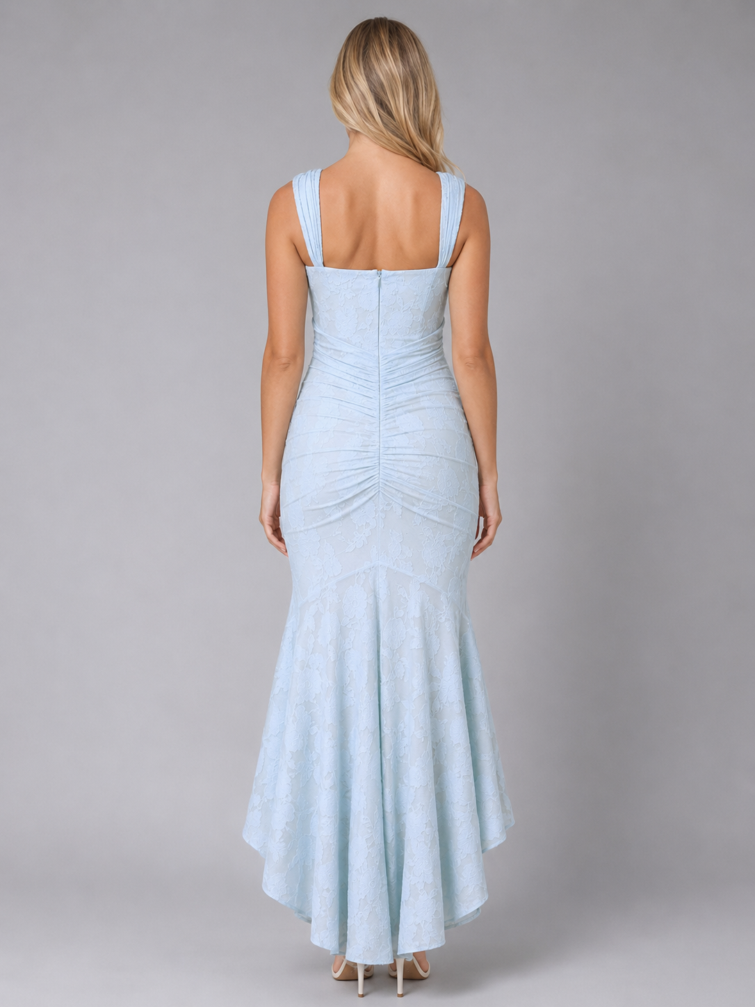 Abito Midi Donna in Pizzo Arricciato Aderente Scolpito