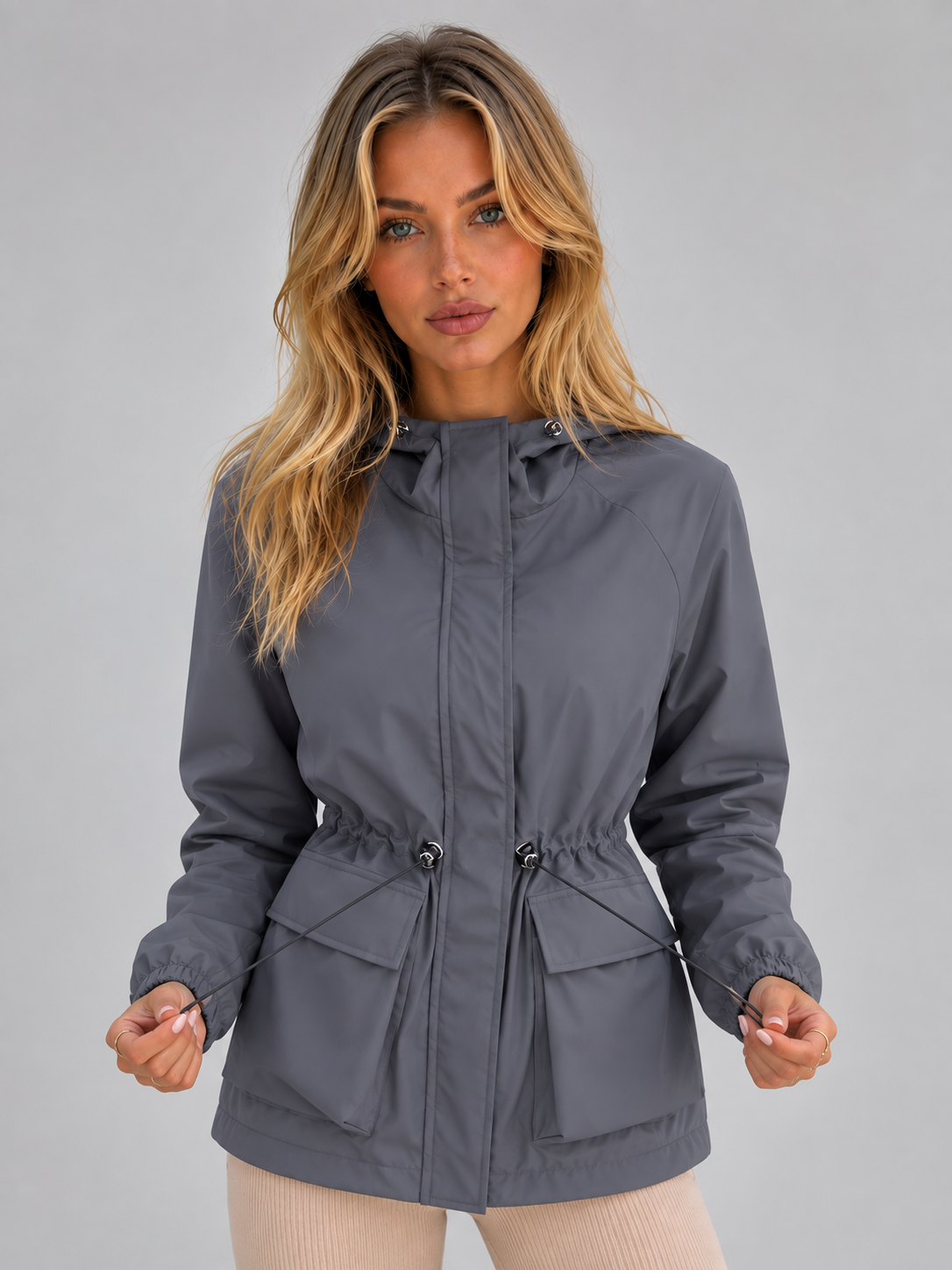 Giacca Antipioggia Donna Antivento con Coulisse e Cappuccio