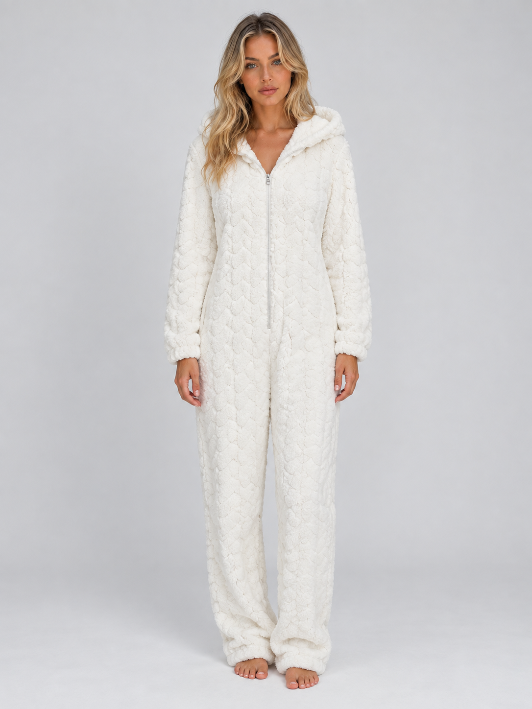 Tuta Donna in Pile Teddy con Cappuccio e Zip Intera