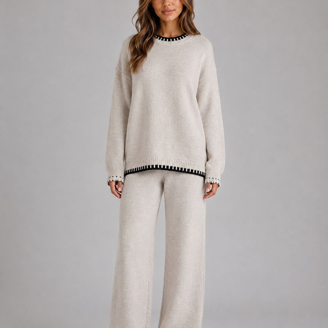 Completo Donna in Maglia Girocollo e Pantaloni Gamba Ampia