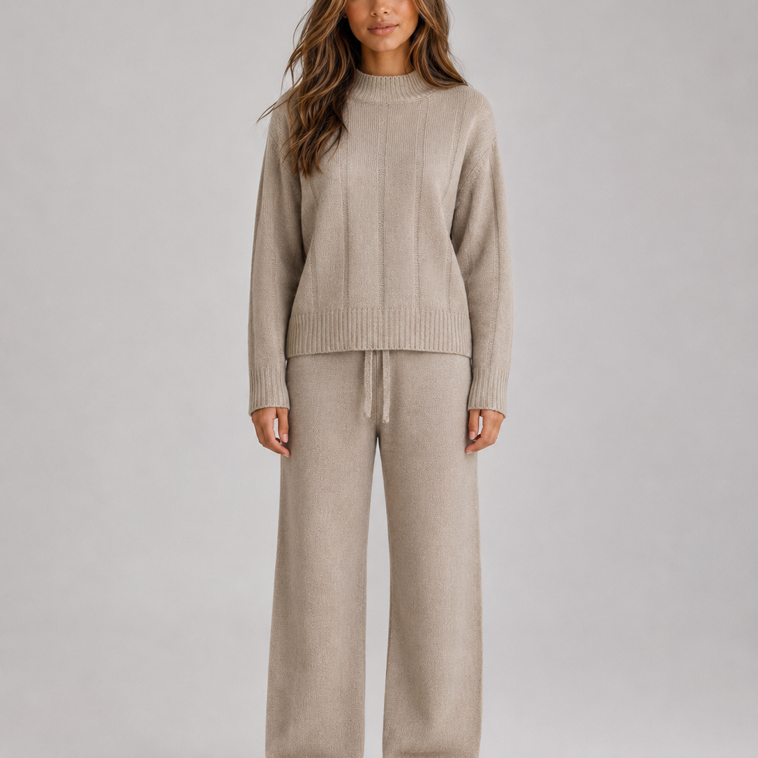 Completo Donna Lounge in Maglia Maglione Collo Alto e Pantaloni