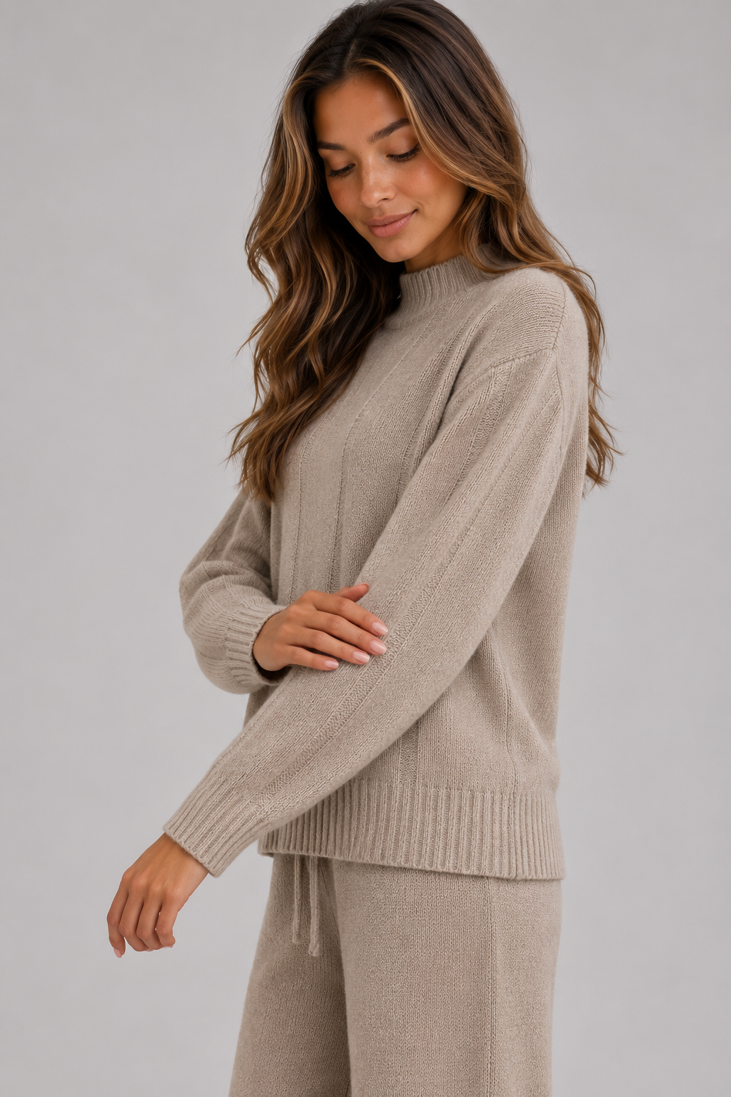 Completo Donna Lounge in Maglia Maglione Collo Alto e Pantaloni
