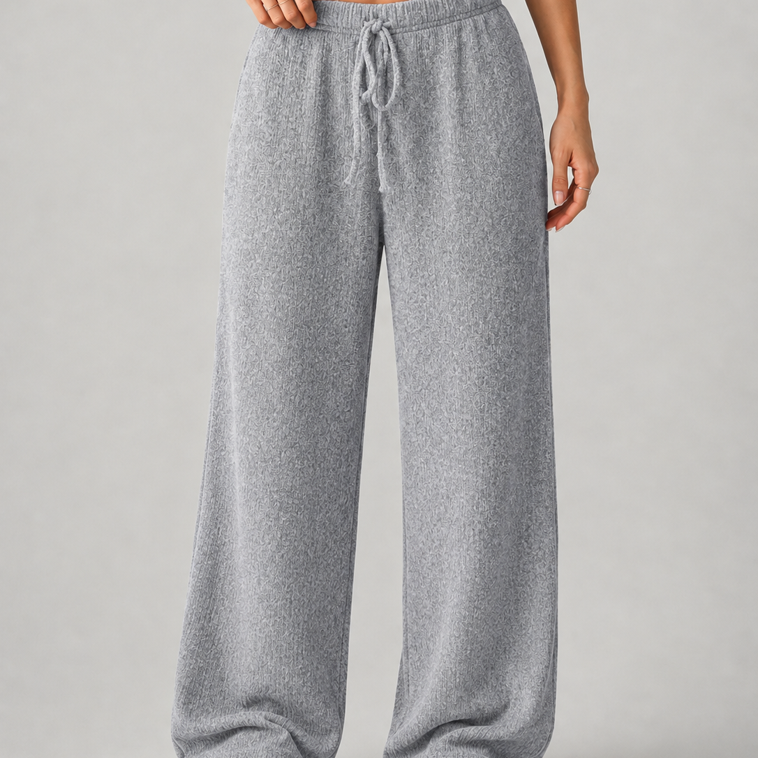 Pantaloni Donna in Maglia Gamba Ampia Vita Alta con Coulisse