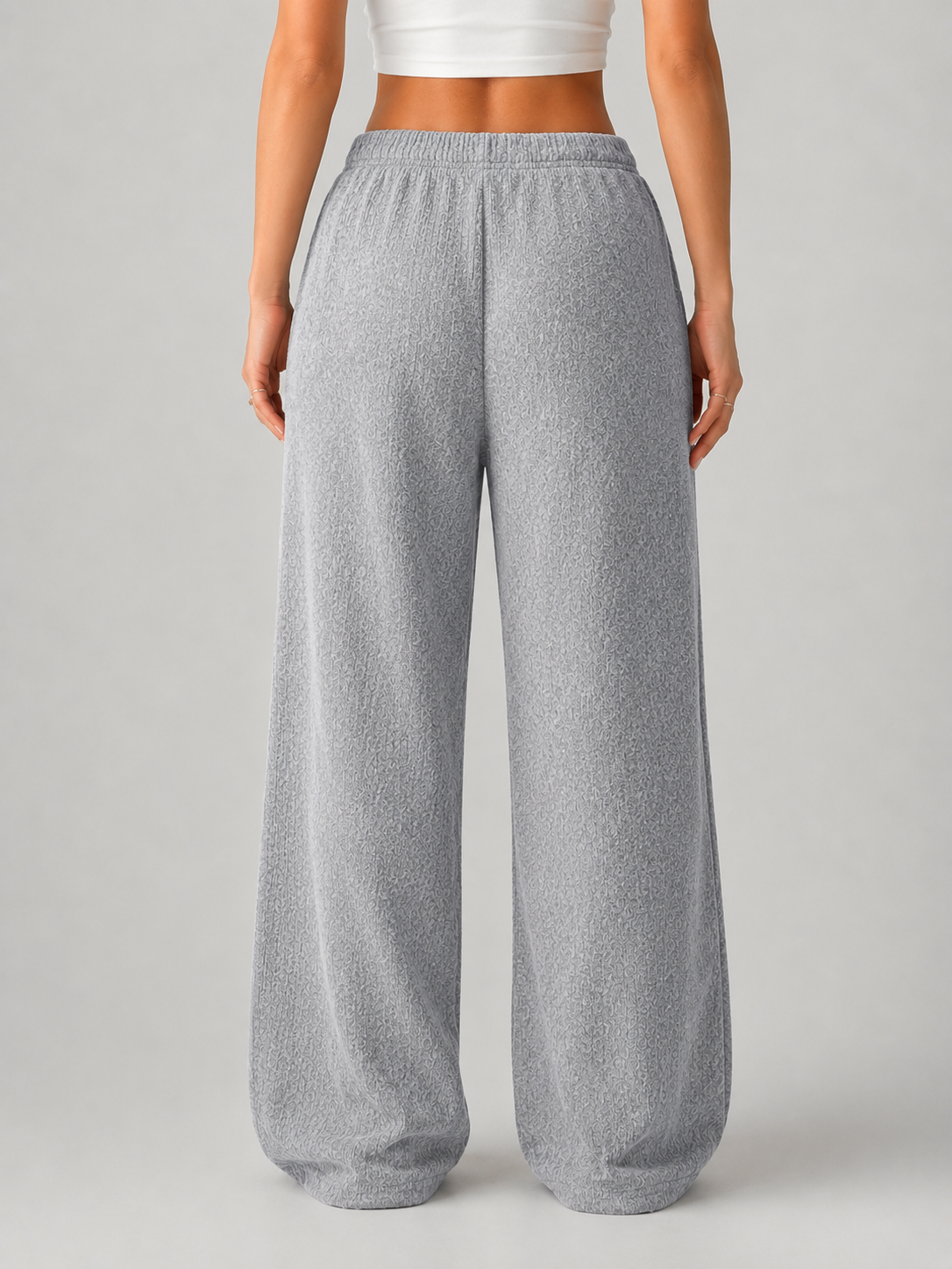 Pantaloni Donna in Maglia Gamba Ampia Vita Alta con Coulisse