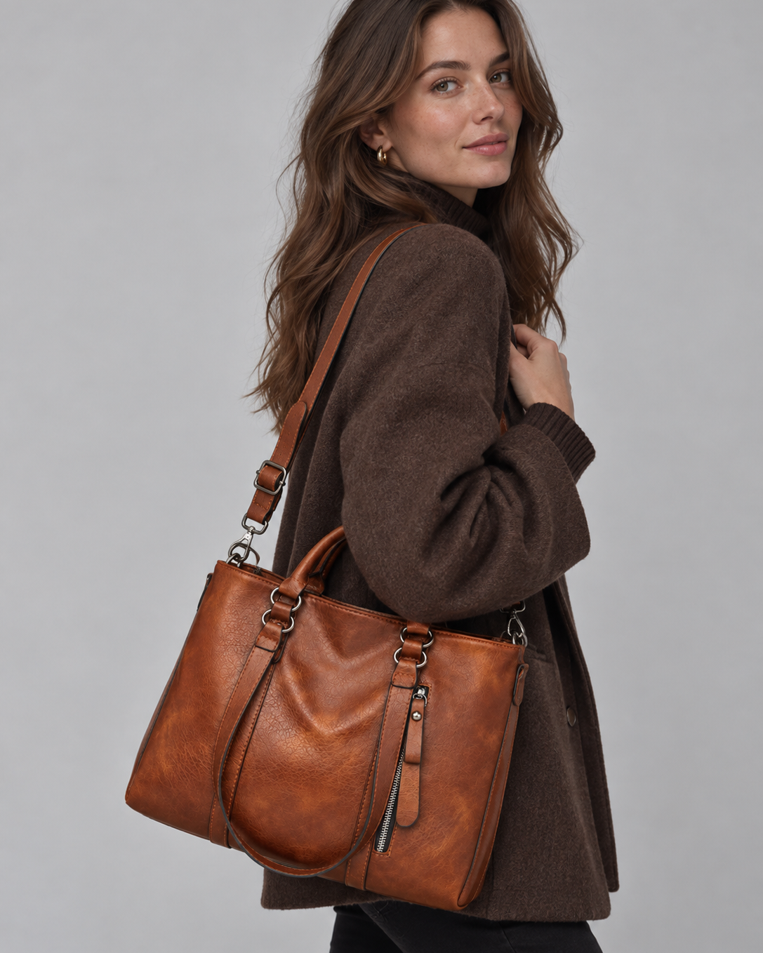 Borsa Tote Donna Grande Effetto Pelle a Spalla e Tracolla