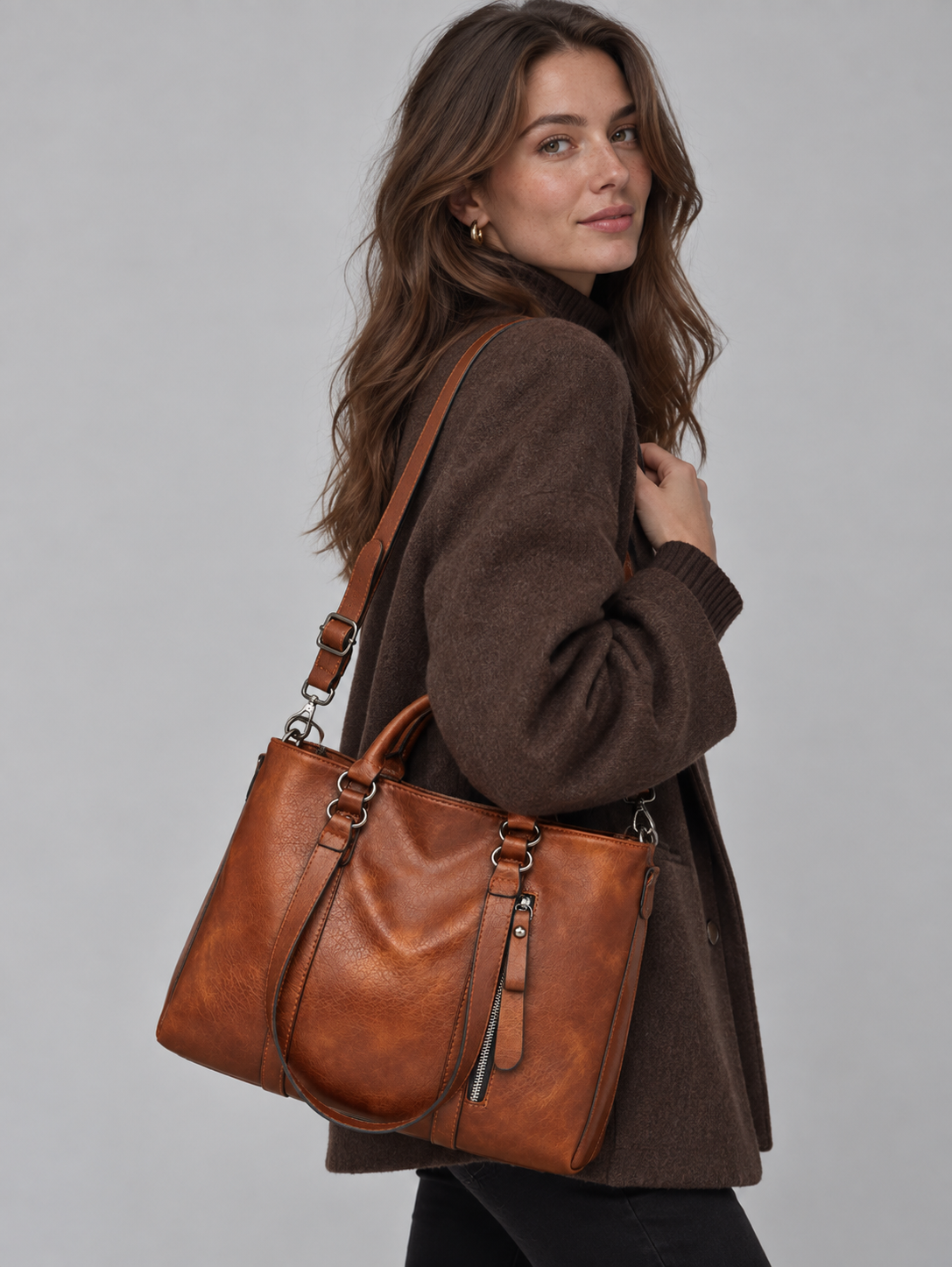 Borsa Tote Donna Grande Effetto Pelle a Spalla e Tracolla