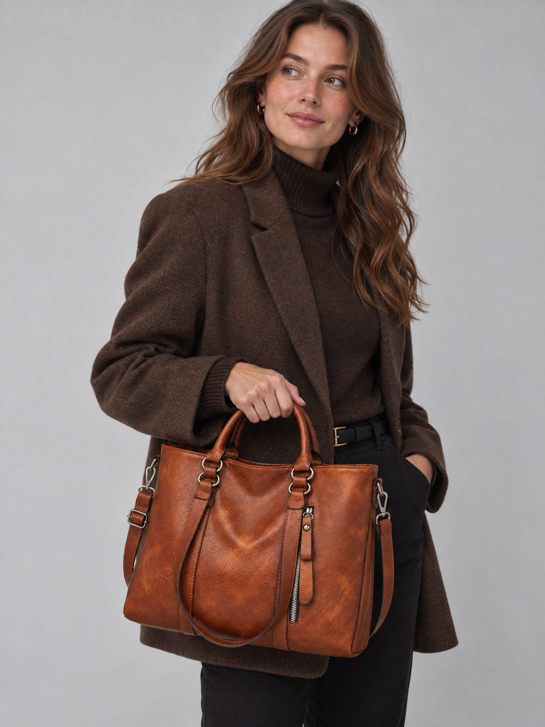 Borsa Tote Donna Grande Effetto Pelle a Spalla e Tracolla