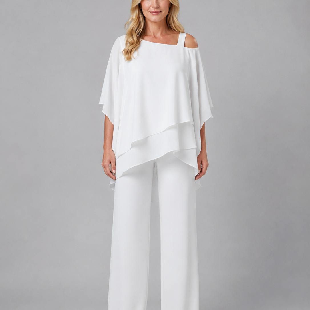 Completo Donna in Chiffon a Strati Top Fluido e Pantaloni