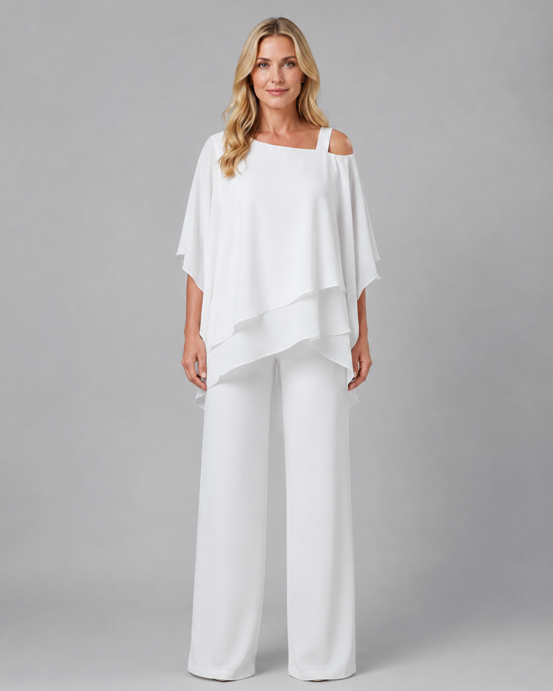 Completo Donna in Chiffon a Strati Top Fluido e Pantaloni