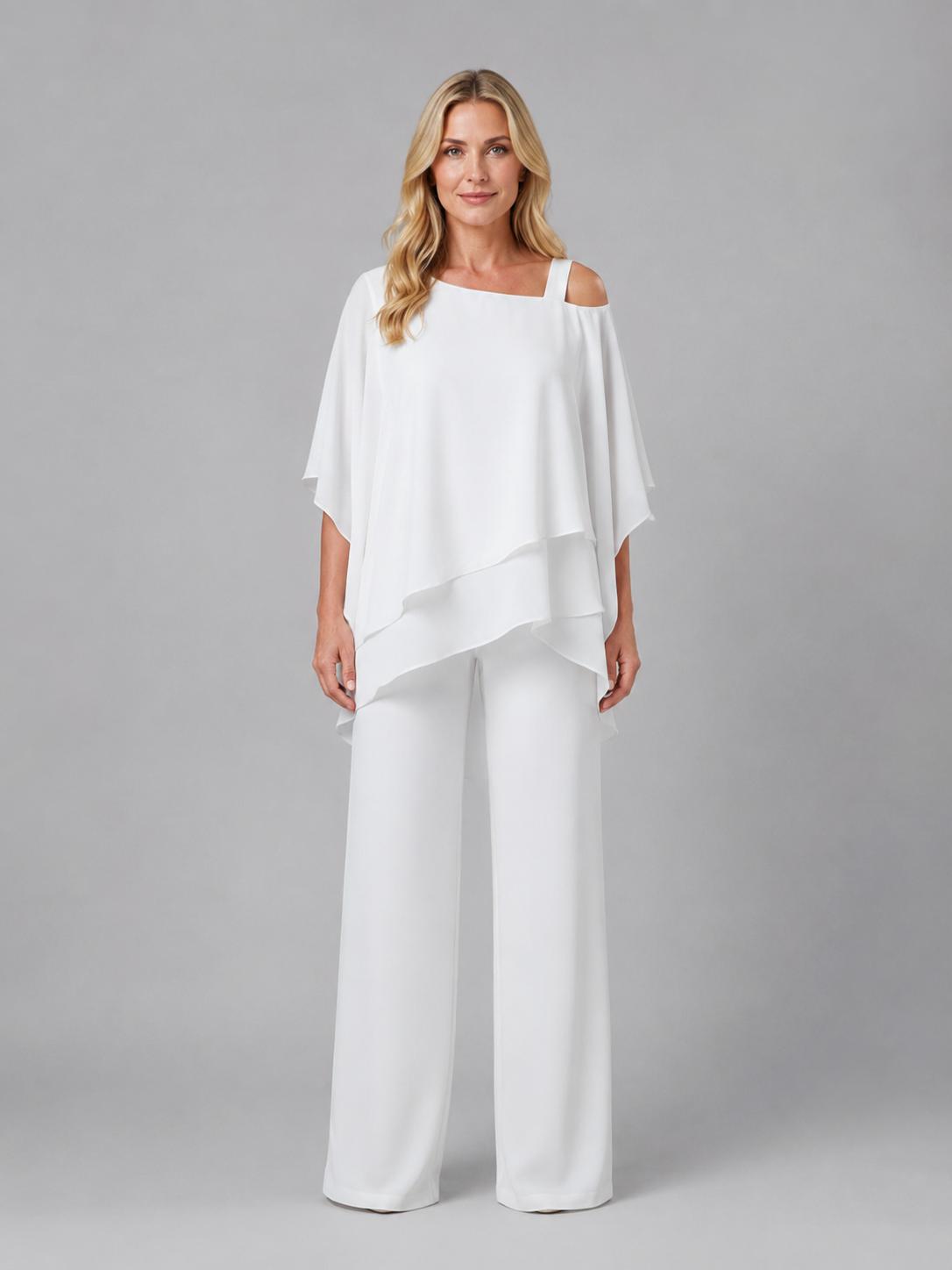Completo Donna in Chiffon a Strati Top Fluido e Pantaloni