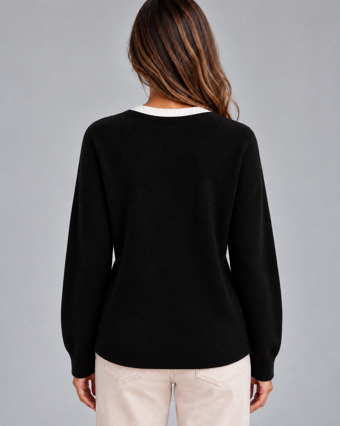 Cardigan Donna Effetto Doppio Strato con Orlo Camicia Plissettato