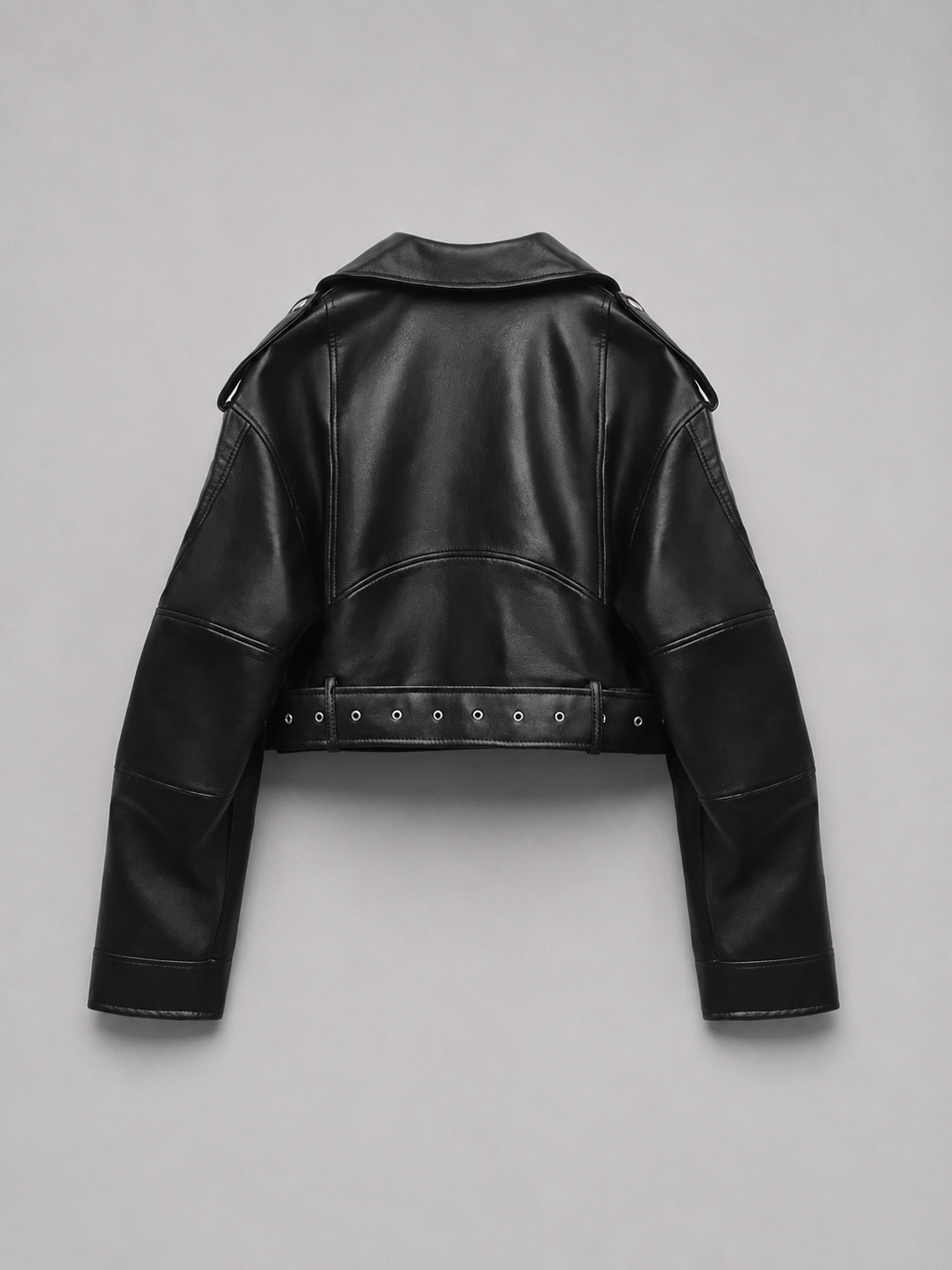 Giacca Biker Donna Effetto Pelle con Cintura Comoda