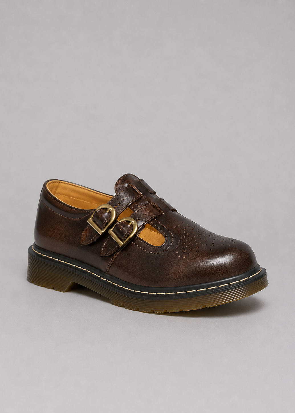 Scarpe Mary Jane Donna Effetto Pelle Doppia Fibbia Suola Chunky