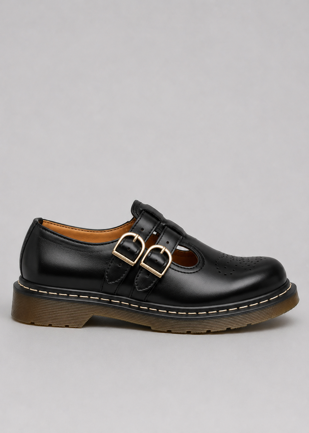 Scarpe Mary Jane Donna Effetto Pelle Doppia Fibbia Suola Chunky