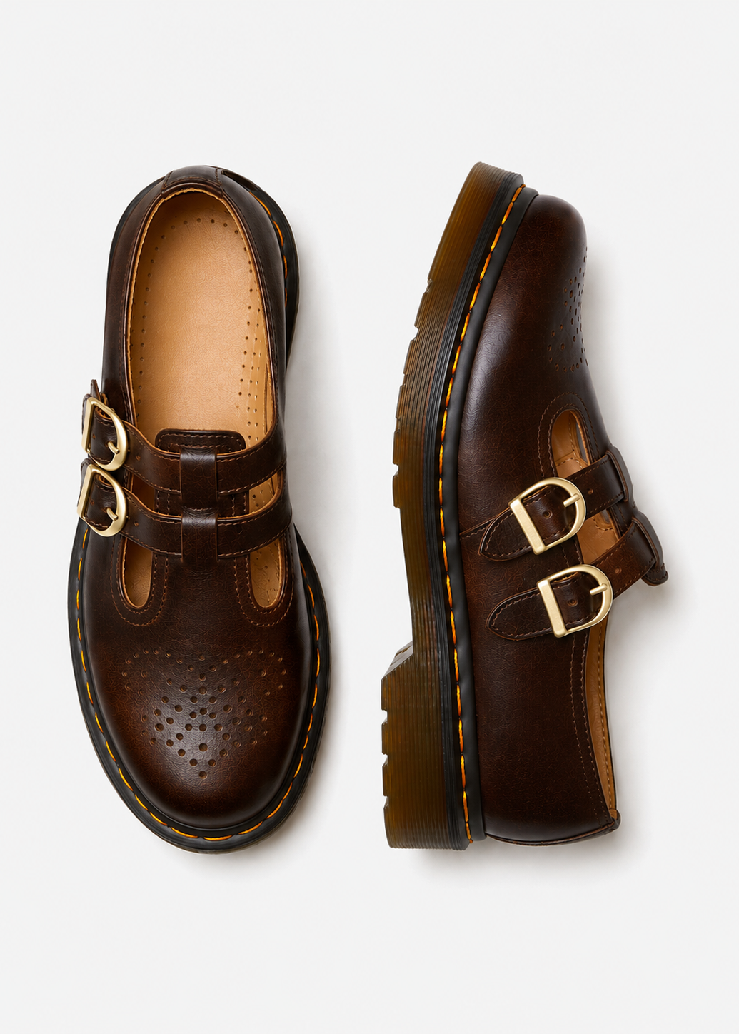 Scarpe Mary Jane Donna Effetto Pelle Doppia Fibbia Suola Chunky