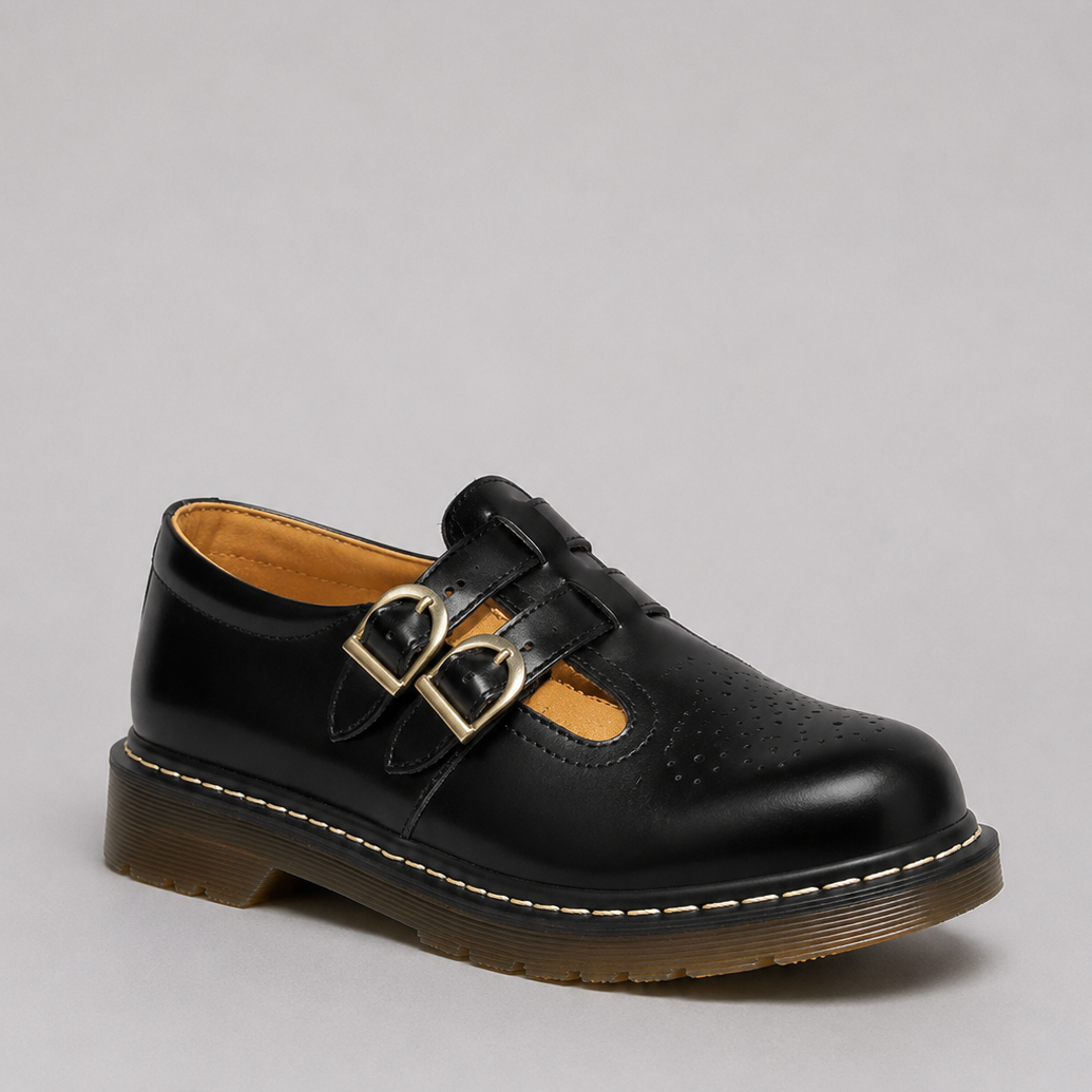 Scarpe Mary Jane Donna Effetto Pelle Doppia Fibbia Suola Chunky