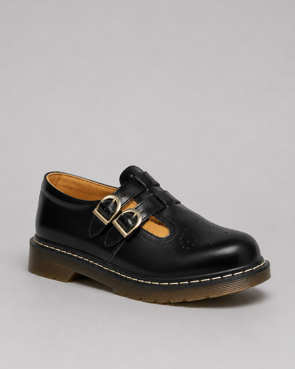 Scarpe Mary Jane Donna Effetto Pelle Doppia Fibbia Suola Chunky