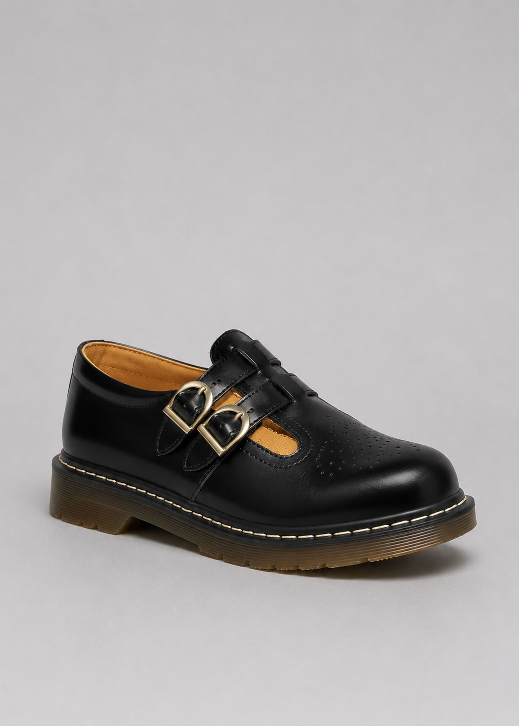 Scarpe Mary Jane Donna Effetto Pelle Doppia Fibbia Suola Chunky