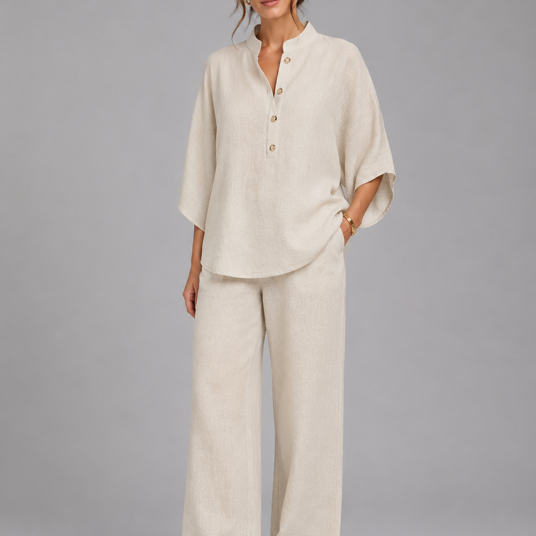 Completo Donna in Misto Lino Camicia e Pantaloni Palazzo