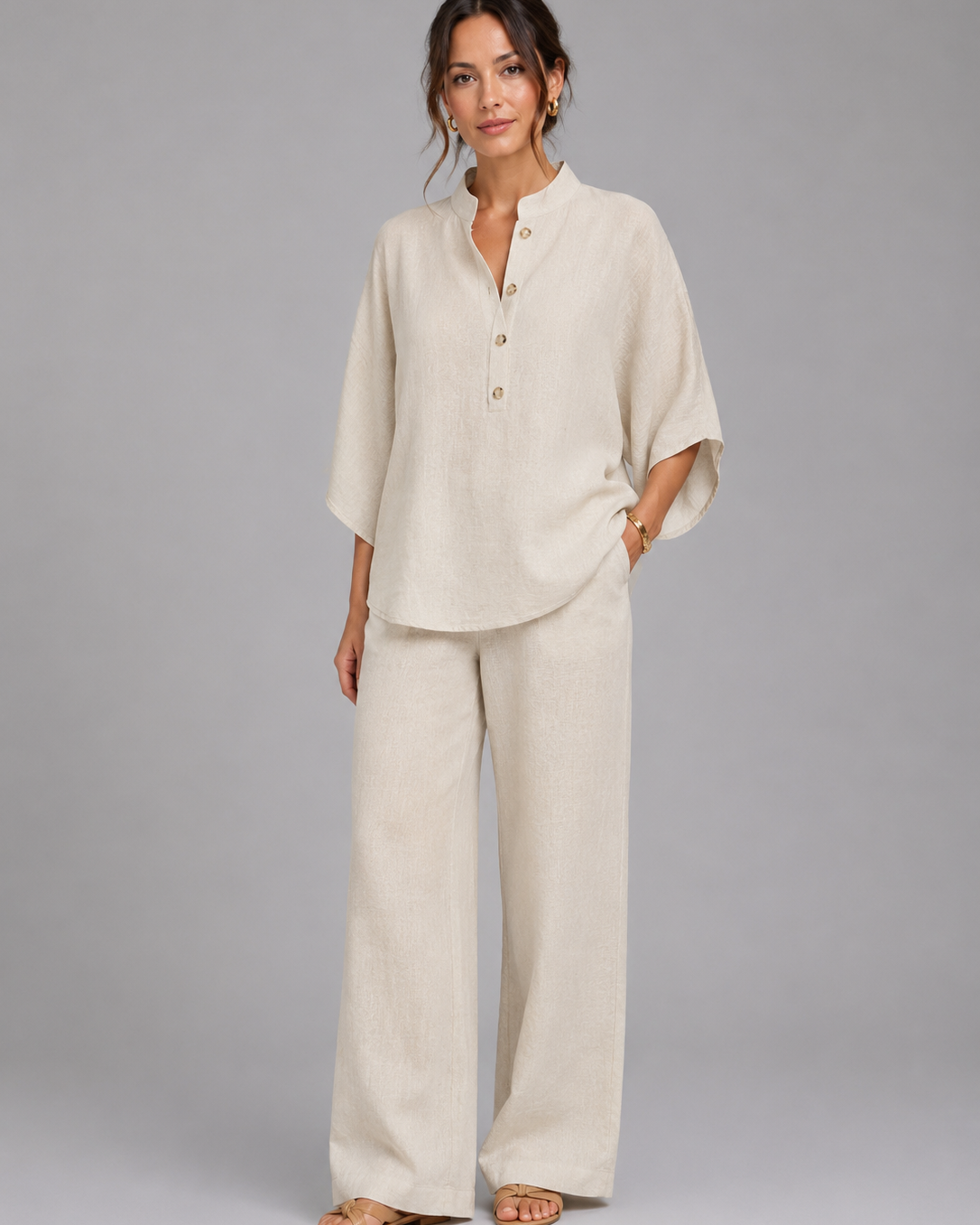 Completo Donna in Misto Lino Camicia e Gamba Ampia