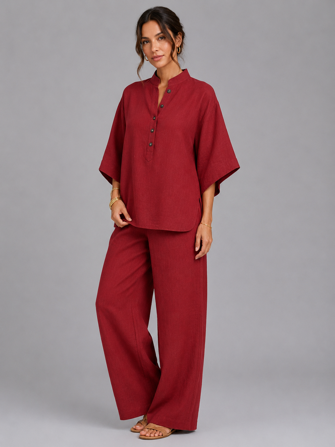 Completo Donna in Misto Lino Camicia e Pantaloni Palazzo