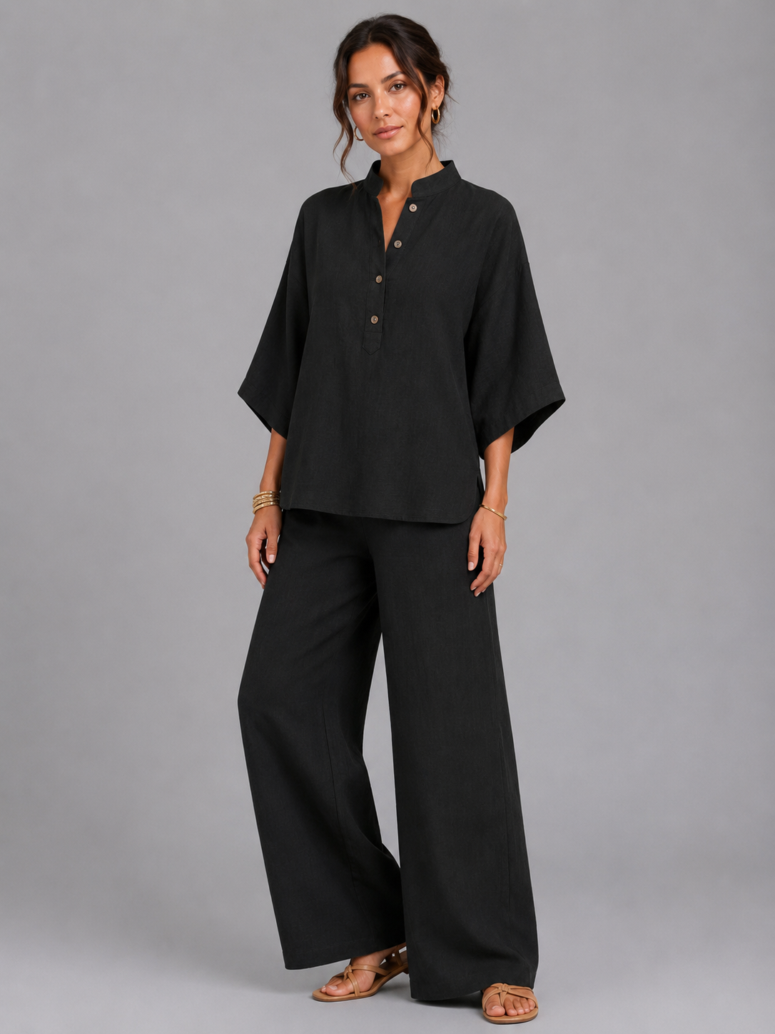 Completo Donna in Misto Lino Camicia e Pantaloni Palazzo