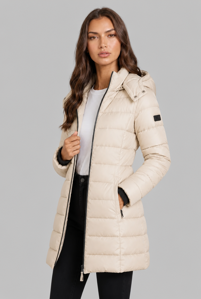 Cappotto Donna Imbottito al Ginocchio Slim con Cappuccio