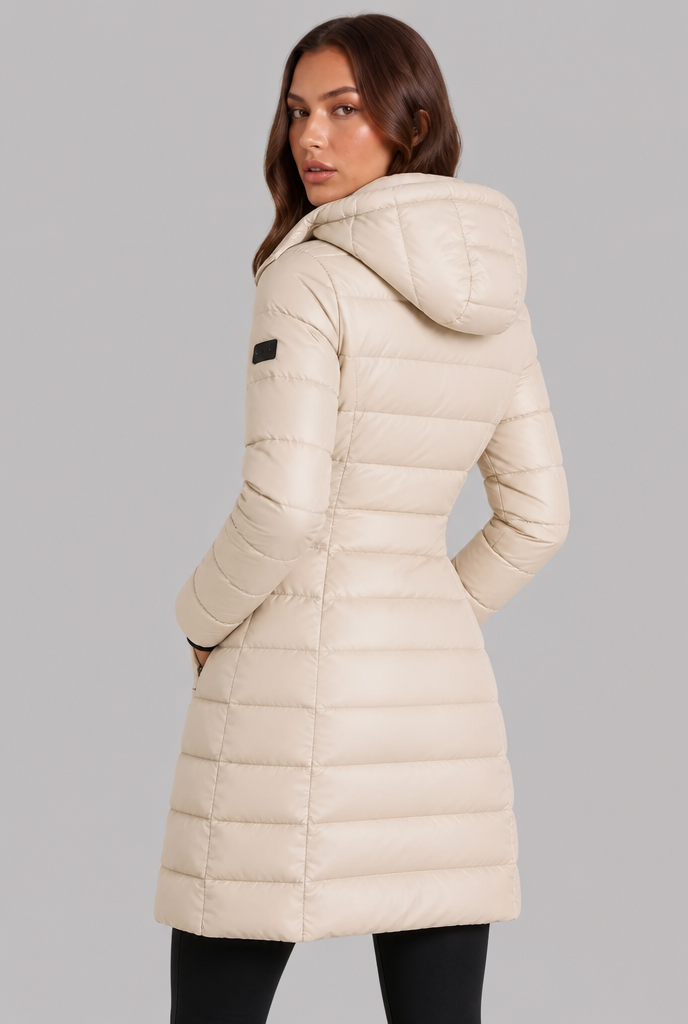 Cappotto Donna Imbottito al Ginocchio Slim con Cappuccio