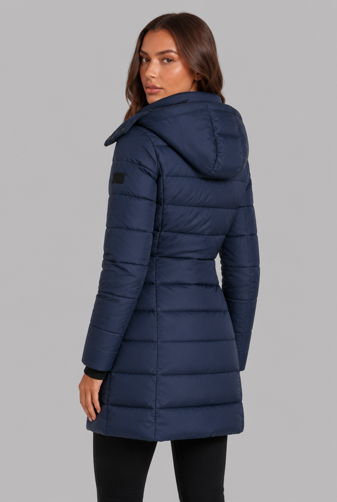 Cappotto Donna Imbottito al Ginocchio Slim con Cappuccio