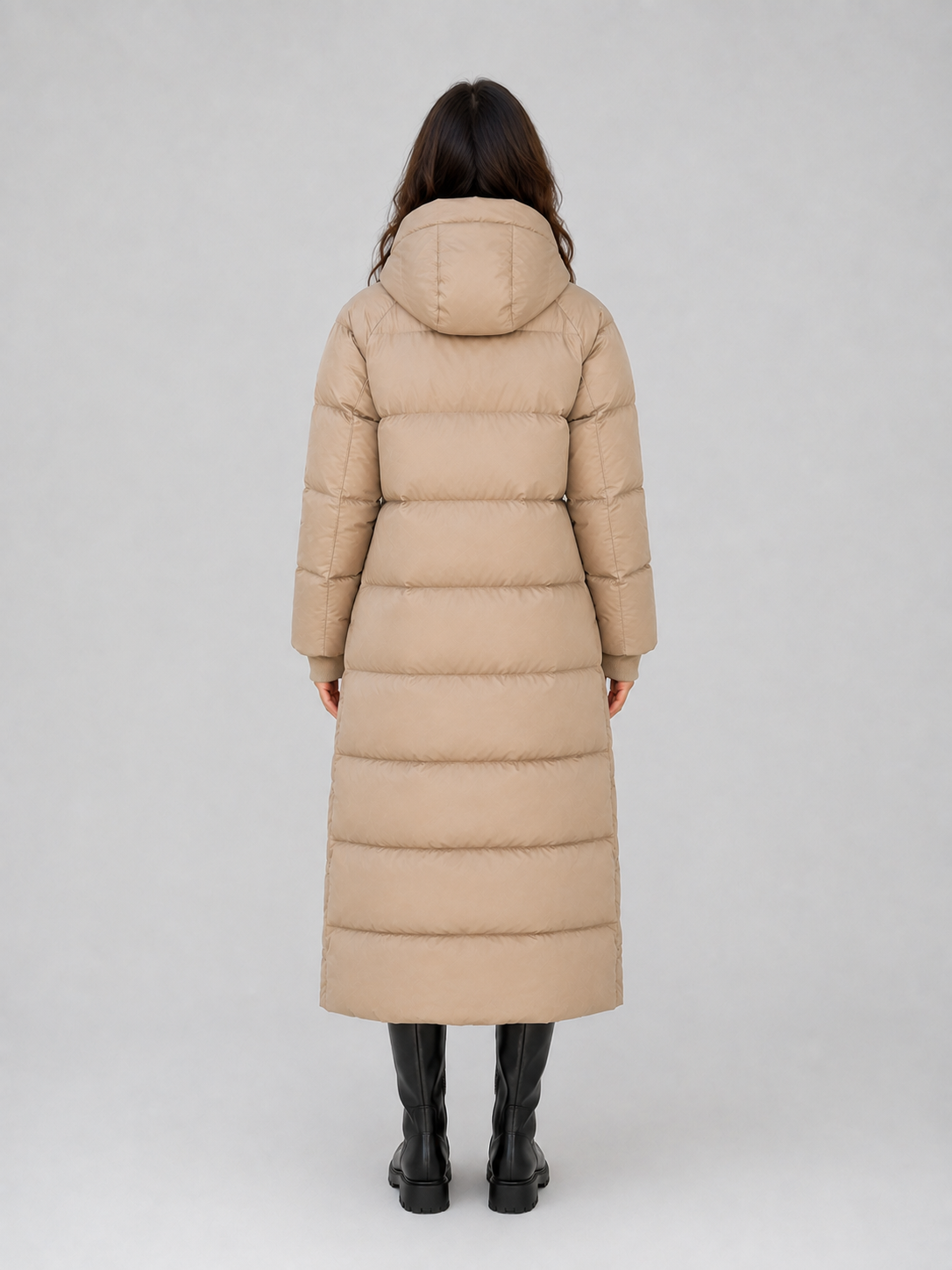 Cappotto Donna Imbottito Lungo con Cappuccio e Collo Alto