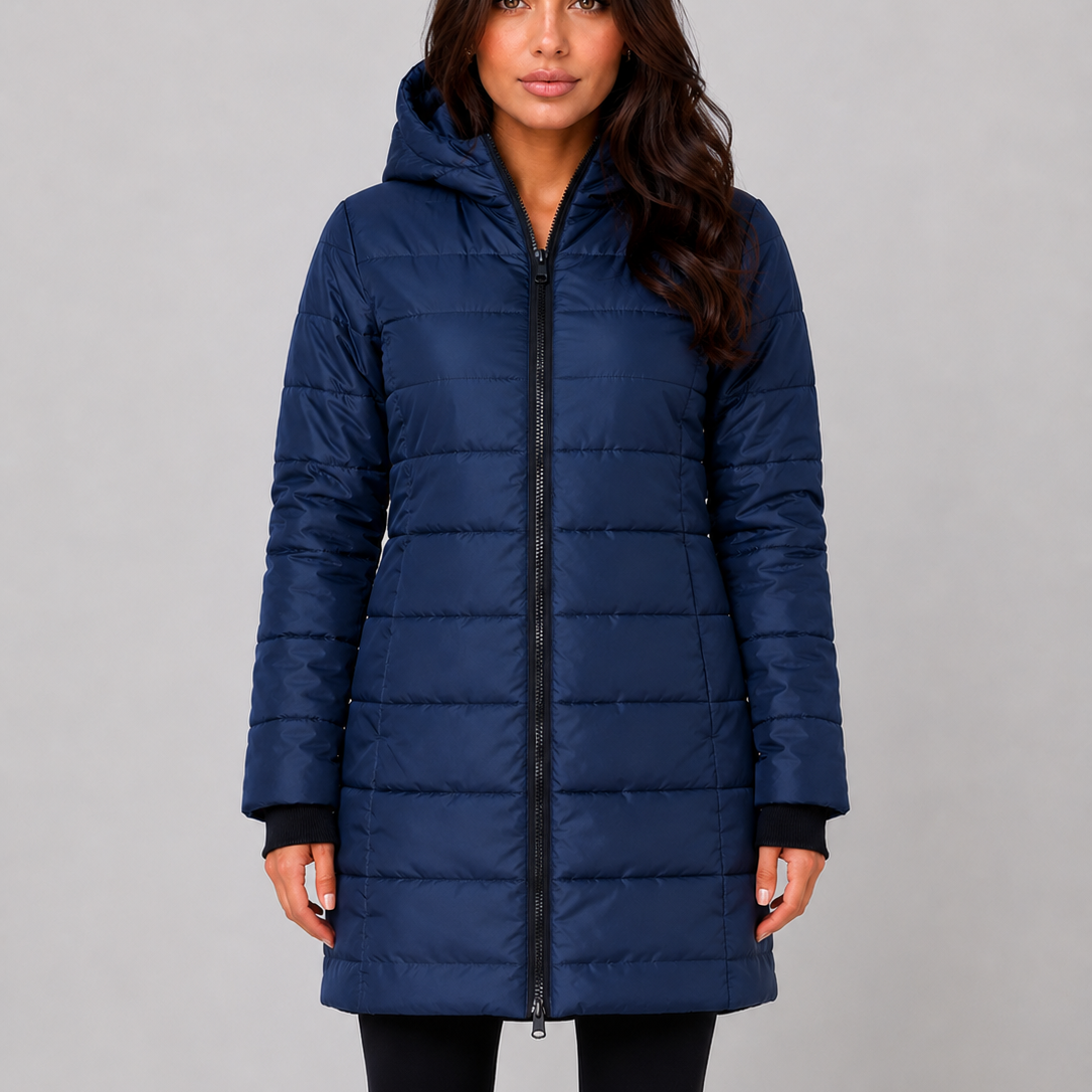 Giacca Donna Imbottita Lunga con Cappuccio e Zip Integrale