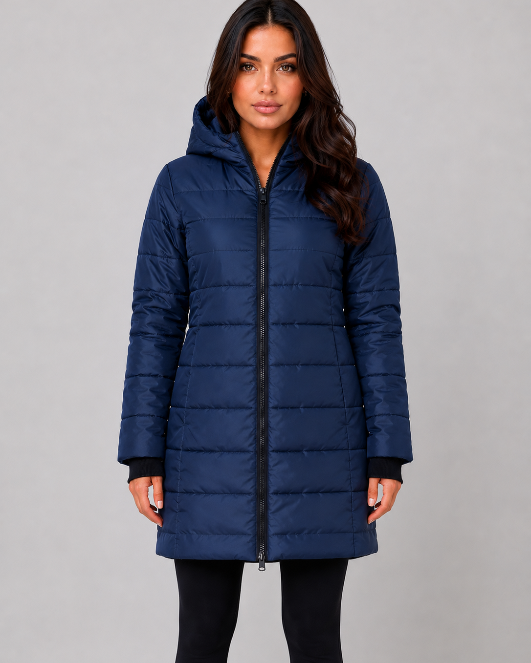Giacca Donna Imbottita Lunga con Cappuccio e Zip Integrale