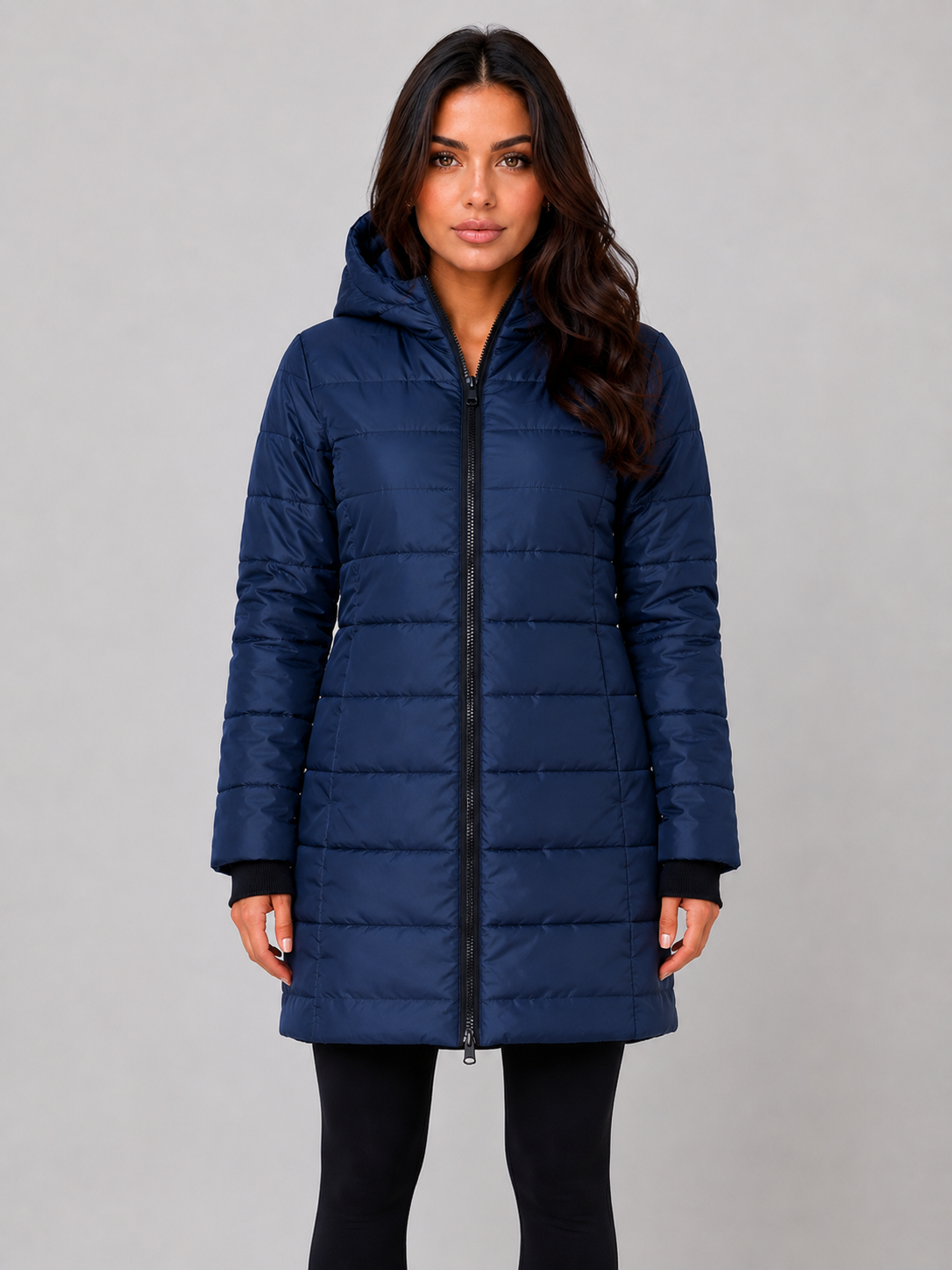 Giacca Donna Imbottita Lunga con Cappuccio e Zip Integrale