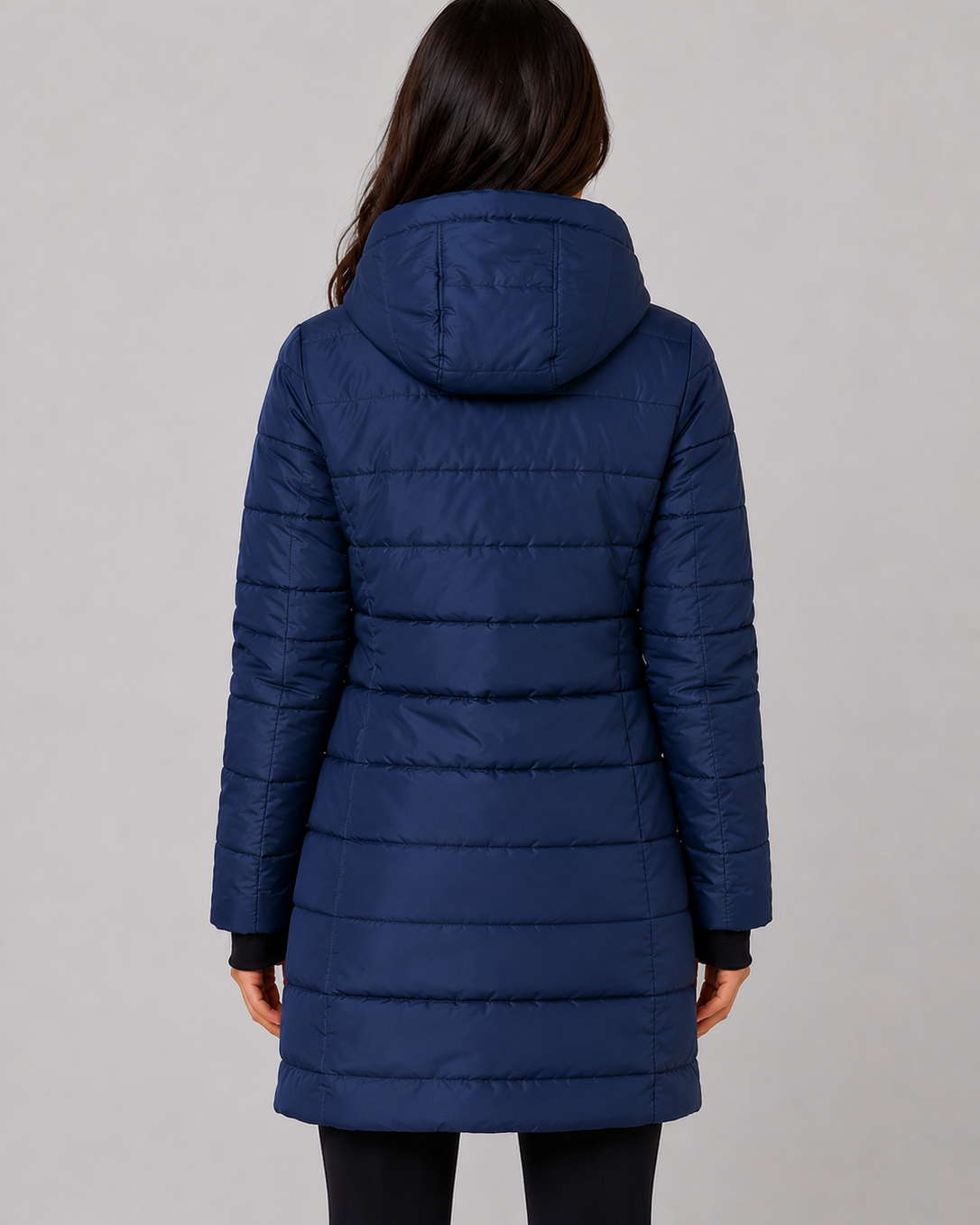 Giacca Donna Imbottita Lunga con Cappuccio e Zip Integrale
