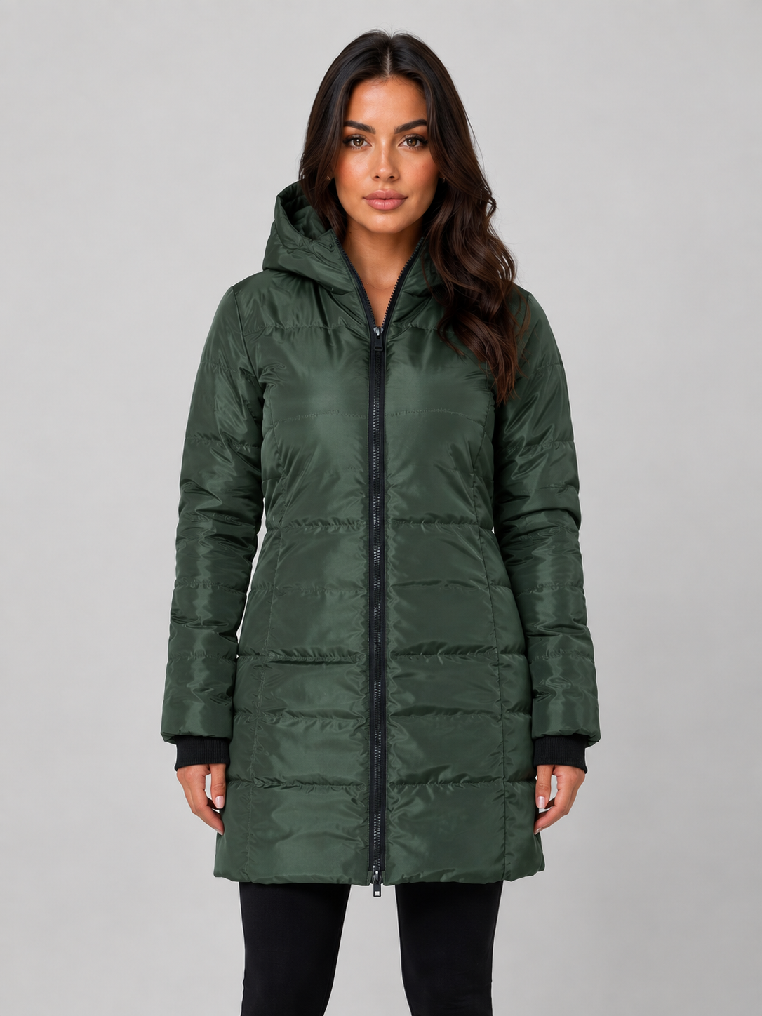 Giacca Donna Imbottita Lunga con Cappuccio e Zip Integrale