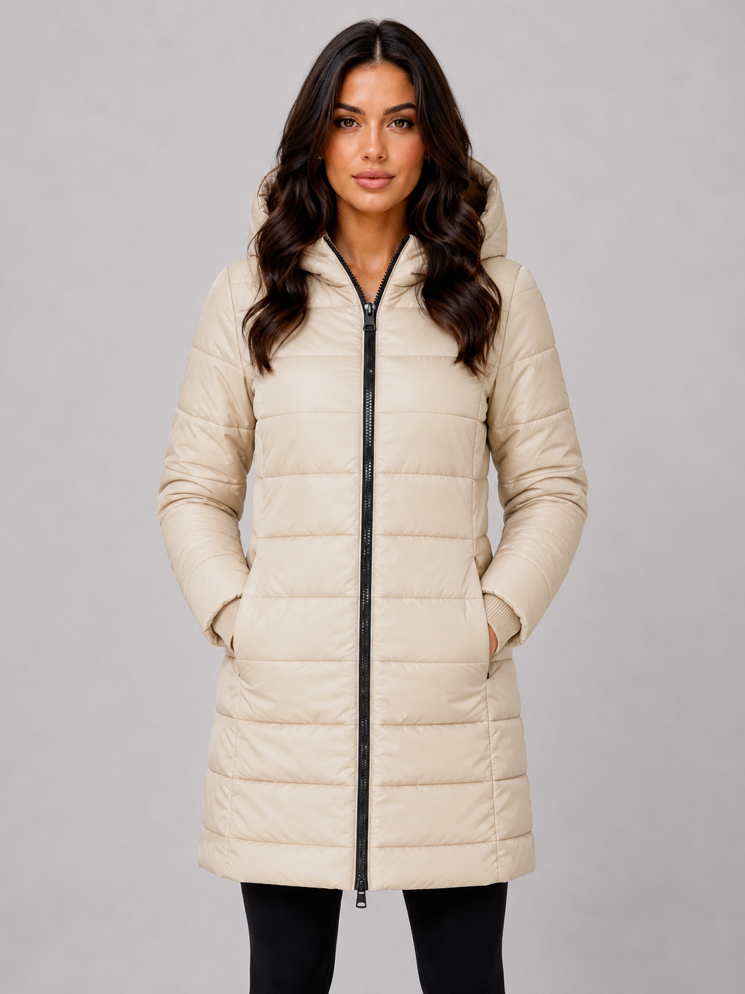 Giacca Donna Imbottita Lunga con Cappuccio e Zip Integrale