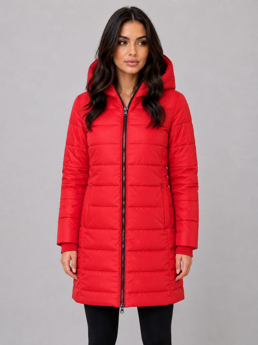 Giacca Donna Imbottita Lunga con Cappuccio e Zip Integrale
